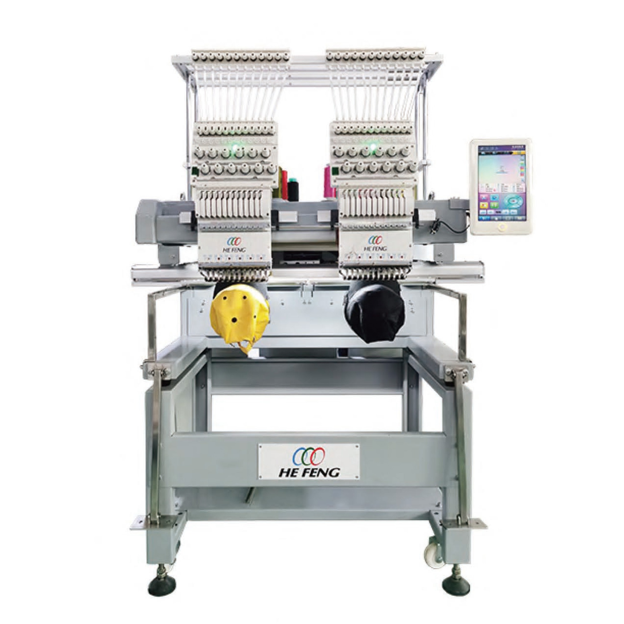 Compact 2 heads cap tshirt embroidery machine