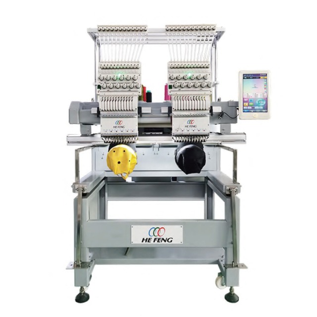 Compact 2 heads cap tshirt embroidery machine