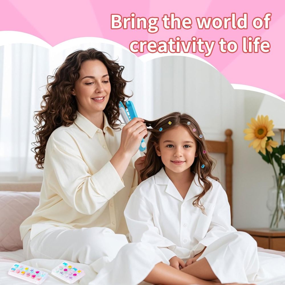 Hair Gem Stamper Kit, Bling Hair Jewels for Girls Toys, Hair Styling Tool with Reusable Shining Diamonds, Birthday Gifts Toys for Girls Ages 3 4 5 6 8-12