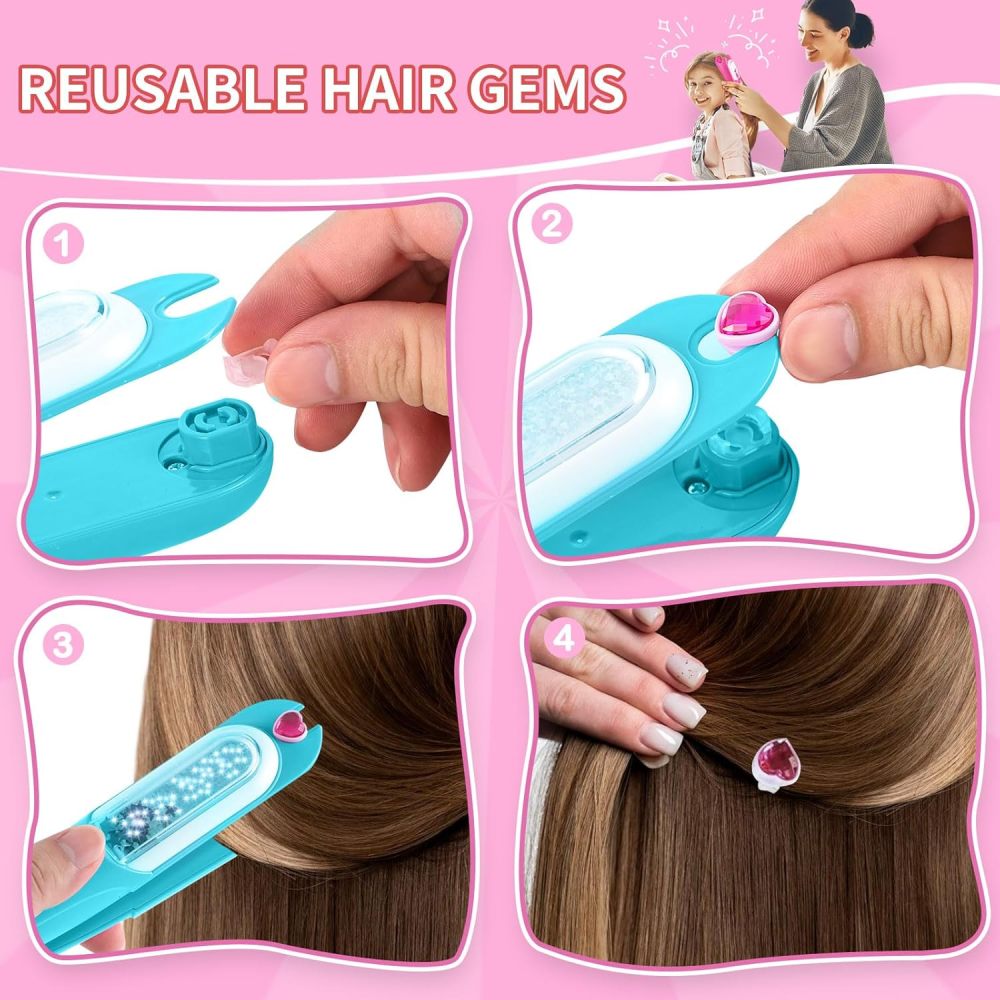 Hair Gem Stamper Kit, Bling Hair Jewels for Girls Toys, Hair Styling Tool with Reusable Shining Diamonds, Birthday Gifts Toys for Girls Ages 3 4 5 6 8-12