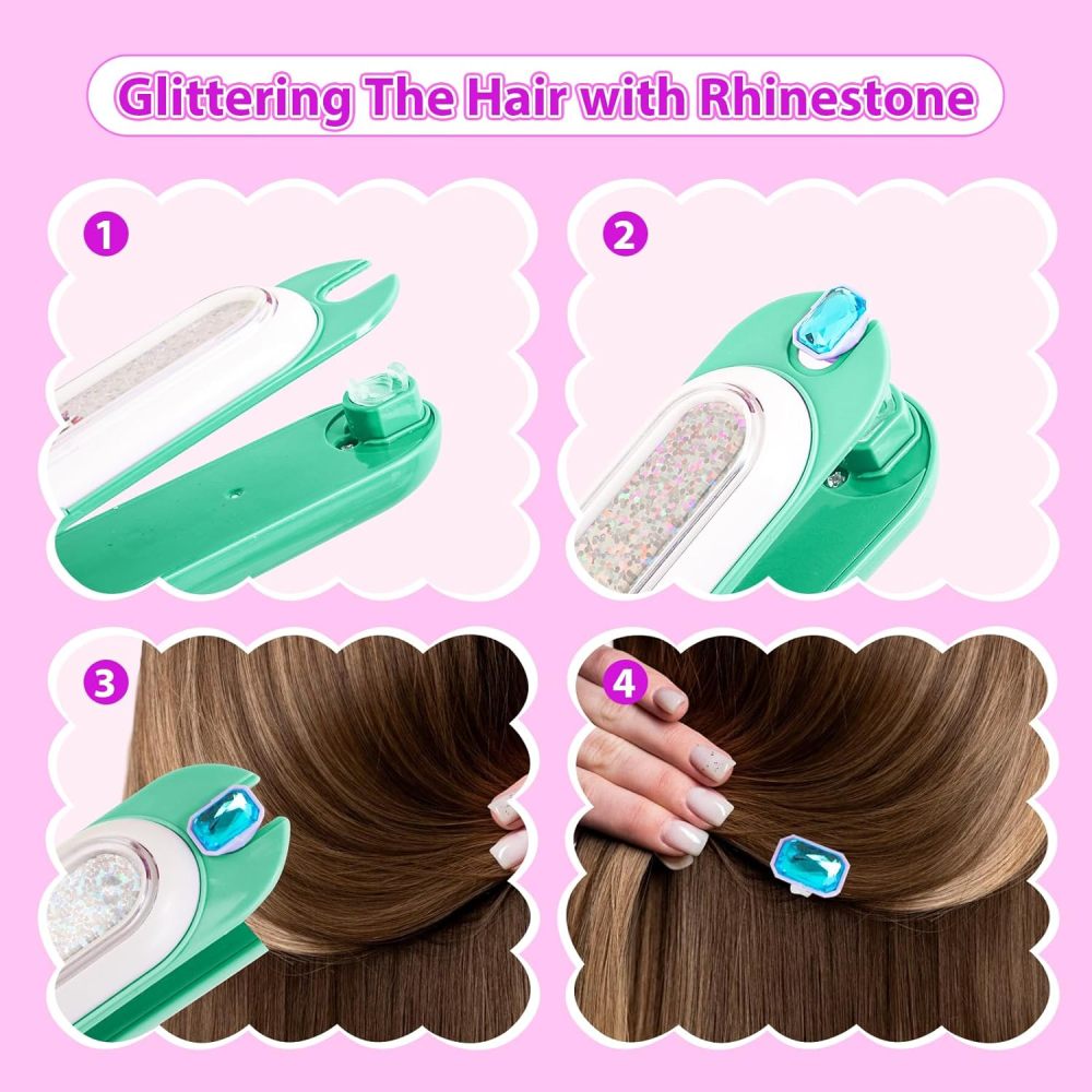Hair Gem Stamper Kit, Bling Hair Jewels for Girls Toys, Hair Styling Tool with Reusable Shining Diamonds, Birthday Gifts Toys for Girls Ages 3 4 5 6 8-12 (Green)
