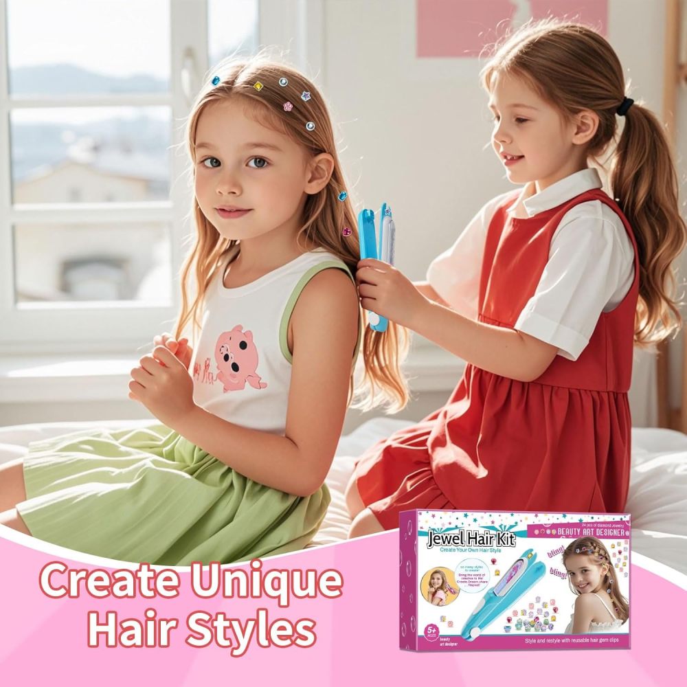 Hair Gem Stamper Kit, Bling Hair Jewels for Girls Toys, Hair Styling Tool with Reusable Shining Diamonds, Birthday Gifts Toys for Girls Ages 3 4 5 6 8-12