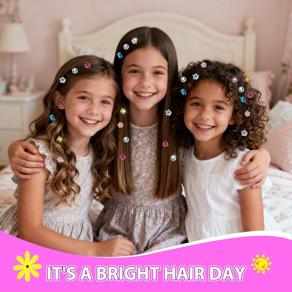 Hair Gem Stamper Kit, Bling Hair Jewels for Girls Toys, Hair Styling Tool with Reusable Shining Diamonds, Birthday Gifts Toys for Girls Ages 3 4 5 6 8-12 (Green)