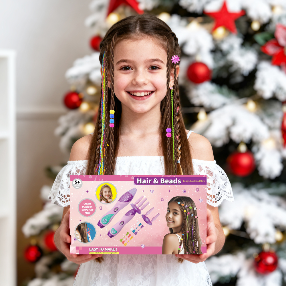 Hair Braiding Machine – DIY Hair Salon Toys for Girls with Braider, Beads & Accessories, Kids Hair Styling Tool Toy Set for Girls 3 4 5-12 Years Old (Purple)