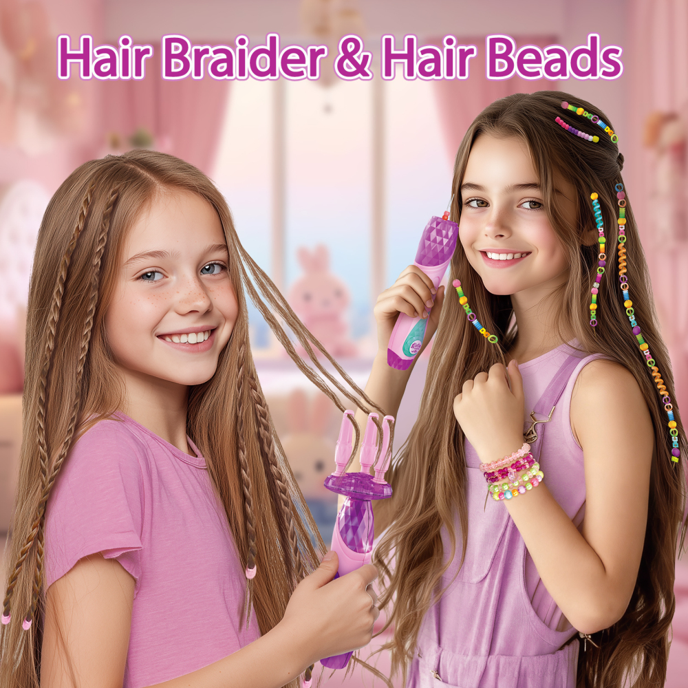 Hair Braiding Machine, Hair Salon Toys for Girls with Braider, Beads, Wig & Accessories, Kids Hair Styling Tool Toy Set, Christmas Birthday Toys Gifts for Girls