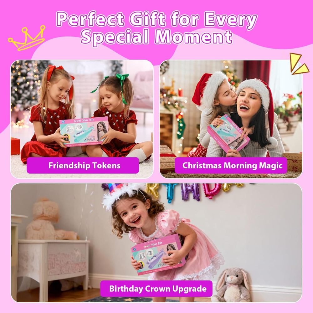 Hair Gem Stamper Kit, Bling Hair Jewels for Girls Toys, Hair Styling Tool with Reusable Shining Diamonds, Birthday Gifts Toys for Girls Ages 3 4 5 6 8-12 (Green)