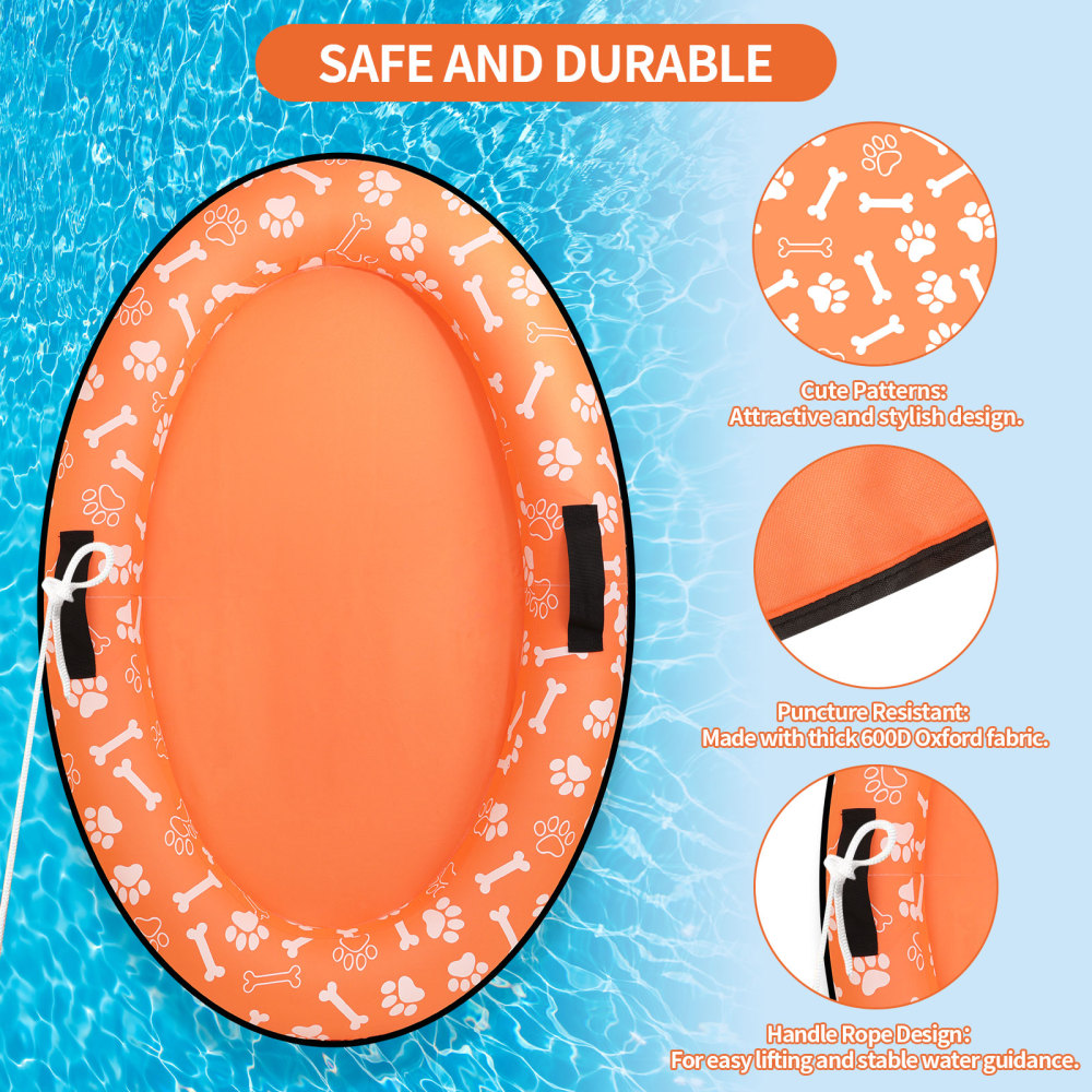 Large Dog Pool Float - 59"X35" Dog Pool Float for Large Dogs, Puncture Proof pet Floats Holds Up to 110 Lbs, Dog Floats for Pool (Orange)