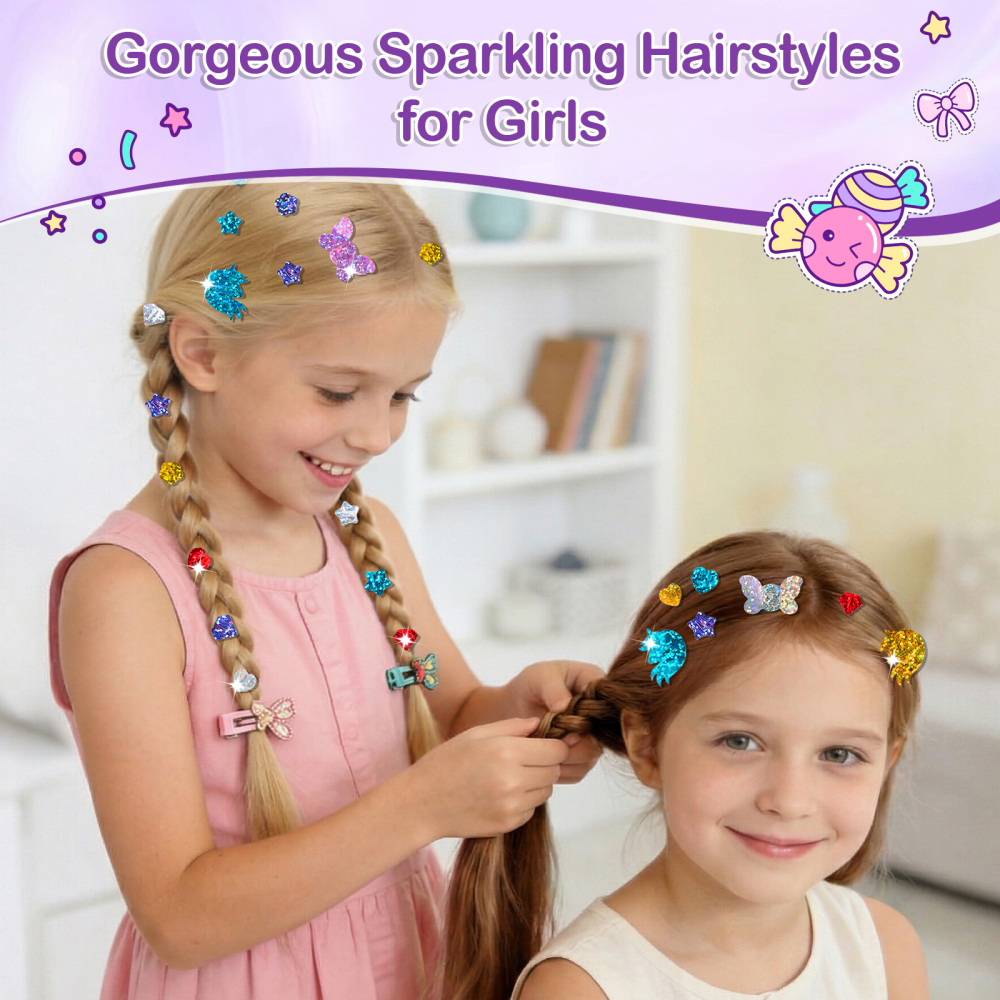 Hair Gem Stamper Kit – Hair Jewelry & Bling Craft Toys for Girls – Sparkling Hair Accessories with Glitter Sequins – DIY Hair Arts Crafts – Birthday Gifts for 5 6 7 8 9 10 11 12 Year Old (Pink)