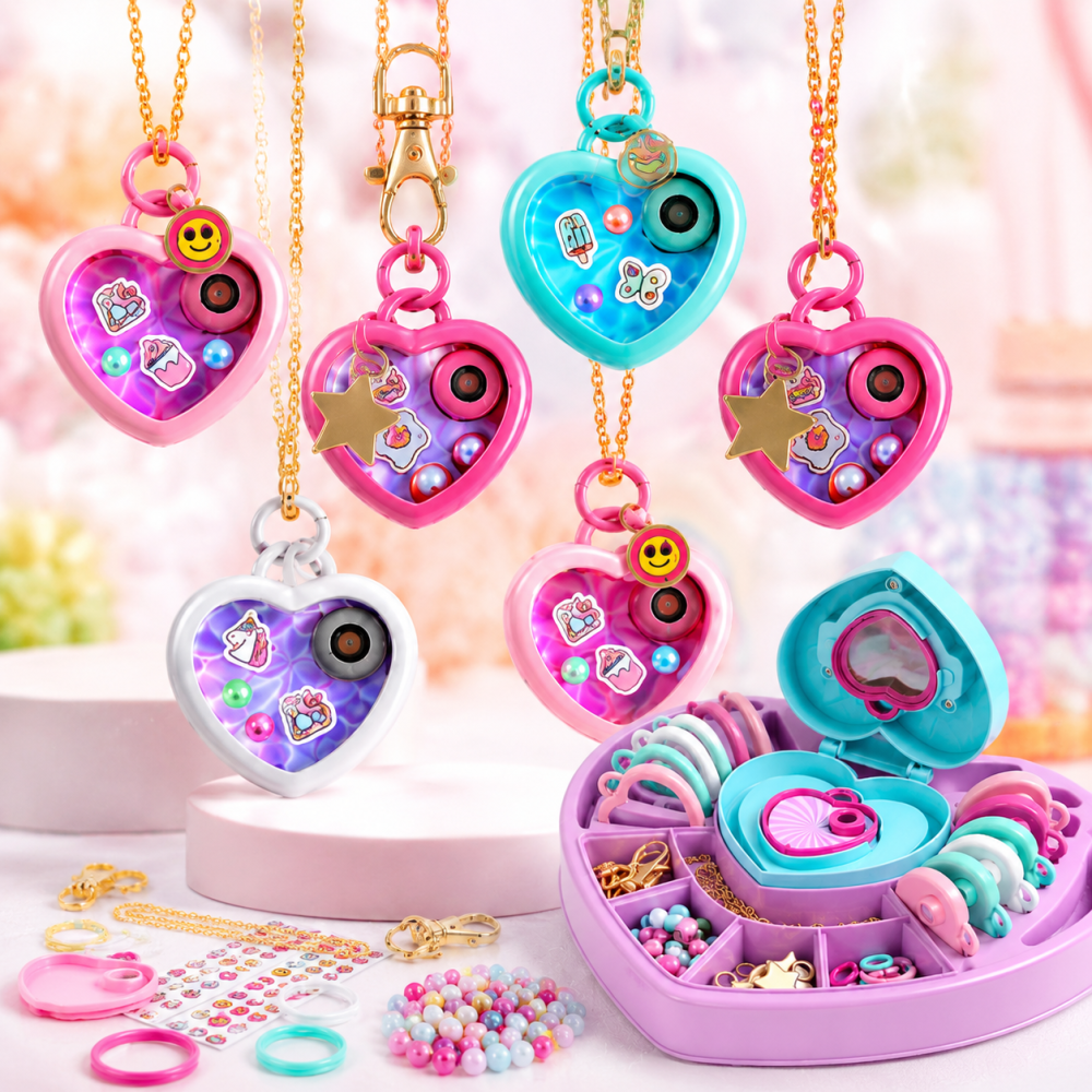 Diy Heart Locket Keychain Making Kit with Magic Zoom Beads, Arts and Crafts for Girls 5-12