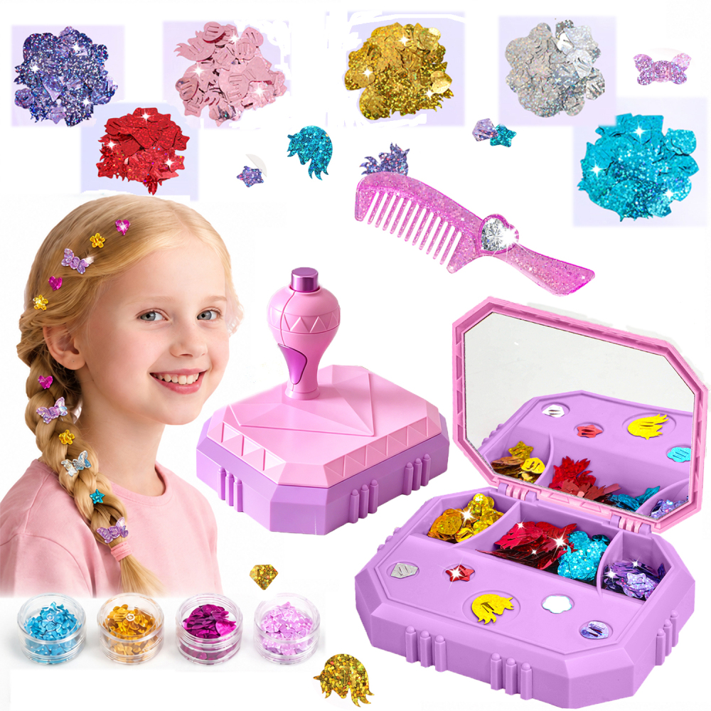 Hair Gem Stamper Kit – Hair Jewelry & Bling Craft Toys for Girls – Sparkling Hair Accessories with Glitter Sequins – DIY Hair Arts Crafts – Birthday Gifts for 5 6 7 8 9 10 11 12 Year Old (Pink)