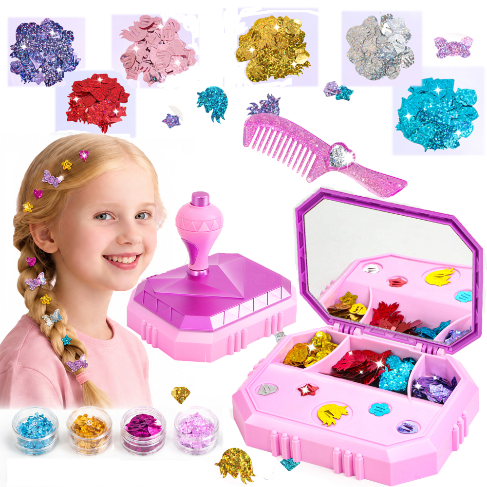 Hair Gem Stamper Kit – Hair Jewelry & Bling Craft Toys for Girls – Sparkling Hair Accessories with Glitter Sequins – DIY Hair Arts Crafts – Birthday Gifts for 5 6 7 8 9 10 11 12 Year Old (Purple)