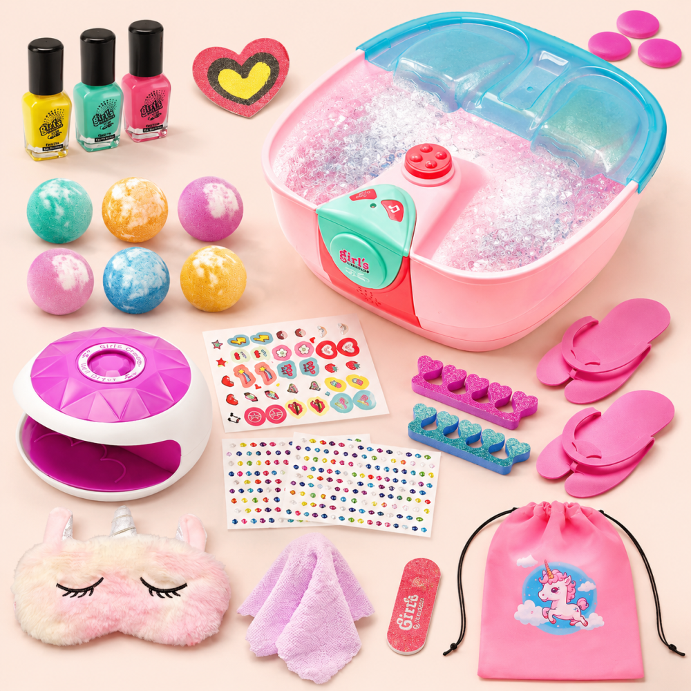 Spa Day Kit for Girls – Complete Manicure & Pedicure Set with Foot Tub, Nail Polish, and Accessories – Perfect Birthday or Christmas Gift for Ages 7-12
