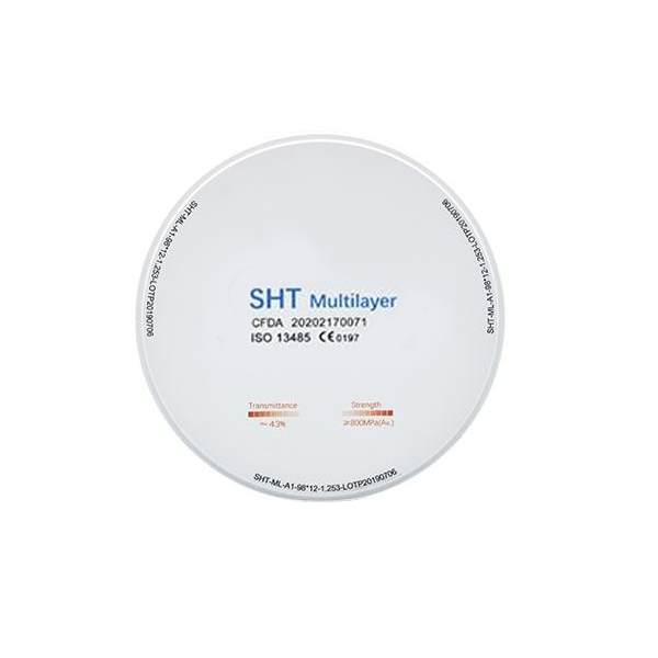 SHT Multilayer Zirconia Block for Dental CAD/CAM, High Translucency 46% Ceramic Disc for Crowns & Anterior Bridges