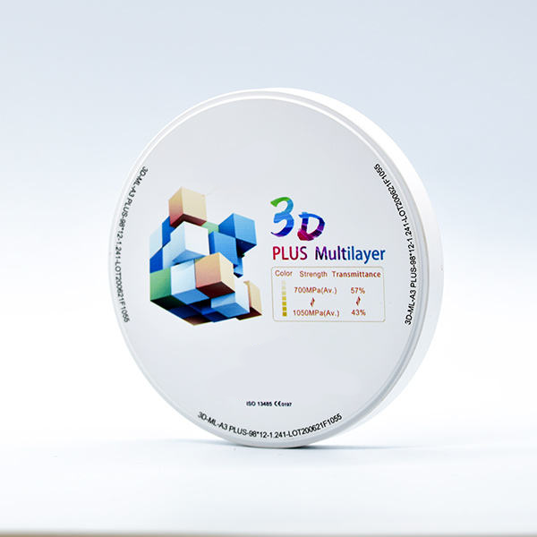 3D Plus Multilayer Zirconia Block for Dental CAD/CAM, 6-Layer Gradient Disc for Crowns & Bridges, High Translucency