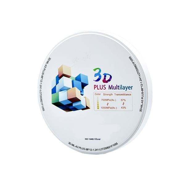 3D Plus Multilayer Zirconia Block for Dental CAD/CAM, 6-Layer Gradient Disc for Crowns & Bridges, High Translucency