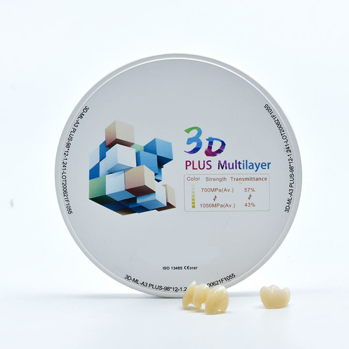 3D Plus Multilayer Zirconia Block for Dental CAD/CAM, 6-Layer Gradient Disc for Crowns & Bridges, High Translucency