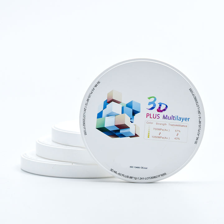3D Plus Multilayer Zirconia Block for Dental CAD/CAM, 6-Layer Gradient Disc for Crowns & Bridges, High Translucency