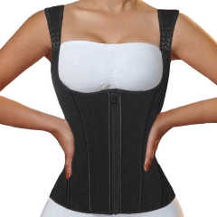 Custom logo Zipper Waist Trainer with Shoulder Straps Abdominal Colombian Women Girdles Most Compression Waist Trainer Corset