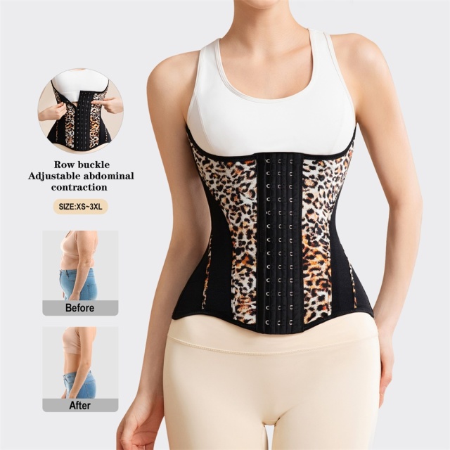 Leopard Print Waist Trainer with Bones Custom logo Women Belly Girdle Slimming Body Shaper Wear for Tummy and Buttocks Control