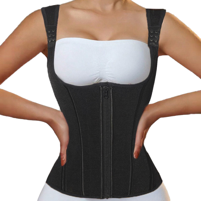 Custom logo Zipper Waist Trainer with Shoulder Straps Abdominal Colombian Women Girdles Most Compression Waist Trainer Corset