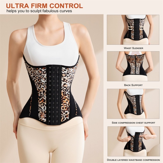 Leopard Print Waist Trainer with Bones Custom logo Women Belly Girdle Slimming Body Shaper Wear for Tummy and Buttocks Control