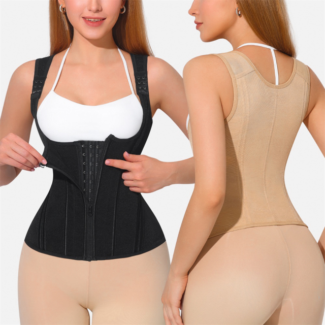 Custom logo Zipper Waist Trainer with Shoulder Straps Abdominal Colombian Women Girdles Most Compression Waist Trainer Corset
