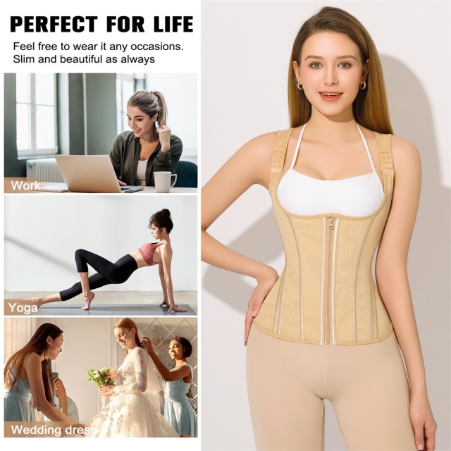 Custom logo Zipper Waist Trainer with Shoulder Straps Abdominal Colombian Women Girdles Most Compression Waist Trainer Corset