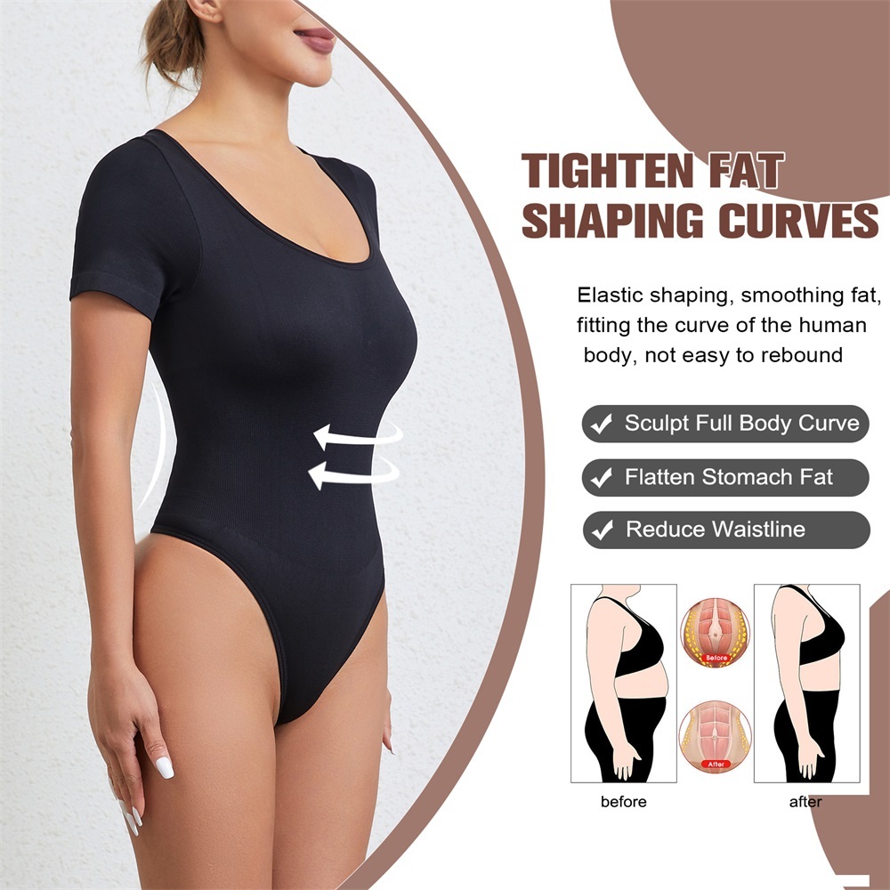 MISTHIN Comfort-Tech Short-Sleeve Bodysuit | Seamless Round-Neck Thong Shaper with Zero-Pressure Memory Yarn (Wholesale/OEM),Misthin Factory,MISTHIN Comfort-Tech Short-Sleeve Bodysuit | Seamless Round-Neck Thong Shaper with Zero-Pressure Memory Yarn (Wholesale/OEM)