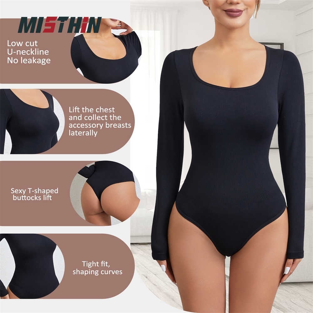 MISTHIN Comfort-Tech Long-Sleeve Bodysuit | Seamless 7D Sculpting Thong Shaper with Zero-Pressure Memory Yarn (Wholesale/OEM),Misthin Factory,MISTHIN Comfort-Tech Long-Sleeve Bodysuit | Seamless 7D Sculpting Thong Shaper with Zero-Pressure Memory Yarn (Wholesale/OEM)