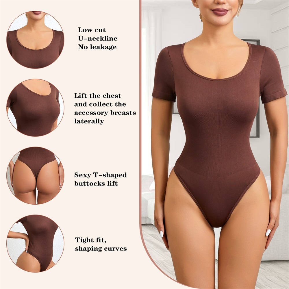 MISTHIN Comfort-Tech Short-Sleeve Bodysuit | Seamless Round-Neck Thong Shaper with Zero-Pressure Memory Yarn (Wholesale/OEM),Misthin Factory,MISTHIN Comfort-Tech Short-Sleeve Bodysuit | Seamless Round-Neck Thong Shaper with Zero-Pressure Memory Yarn (Wholesale/OEM)