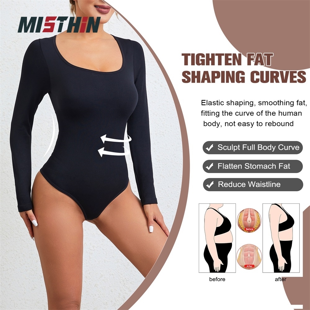 MISTHIN Comfort-Tech Long-Sleeve Bodysuit | Seamless 7D Sculpting Thong Shaper with Zero-Pressure Memory Yarn (Wholesale/OEM),Misthin Factory,MISTHIN Comfort-Tech Long-Sleeve Bodysuit | Seamless 7D Sculpting Thong Shaper with Zero-Pressure Memory Yarn (Wholesale/OEM)