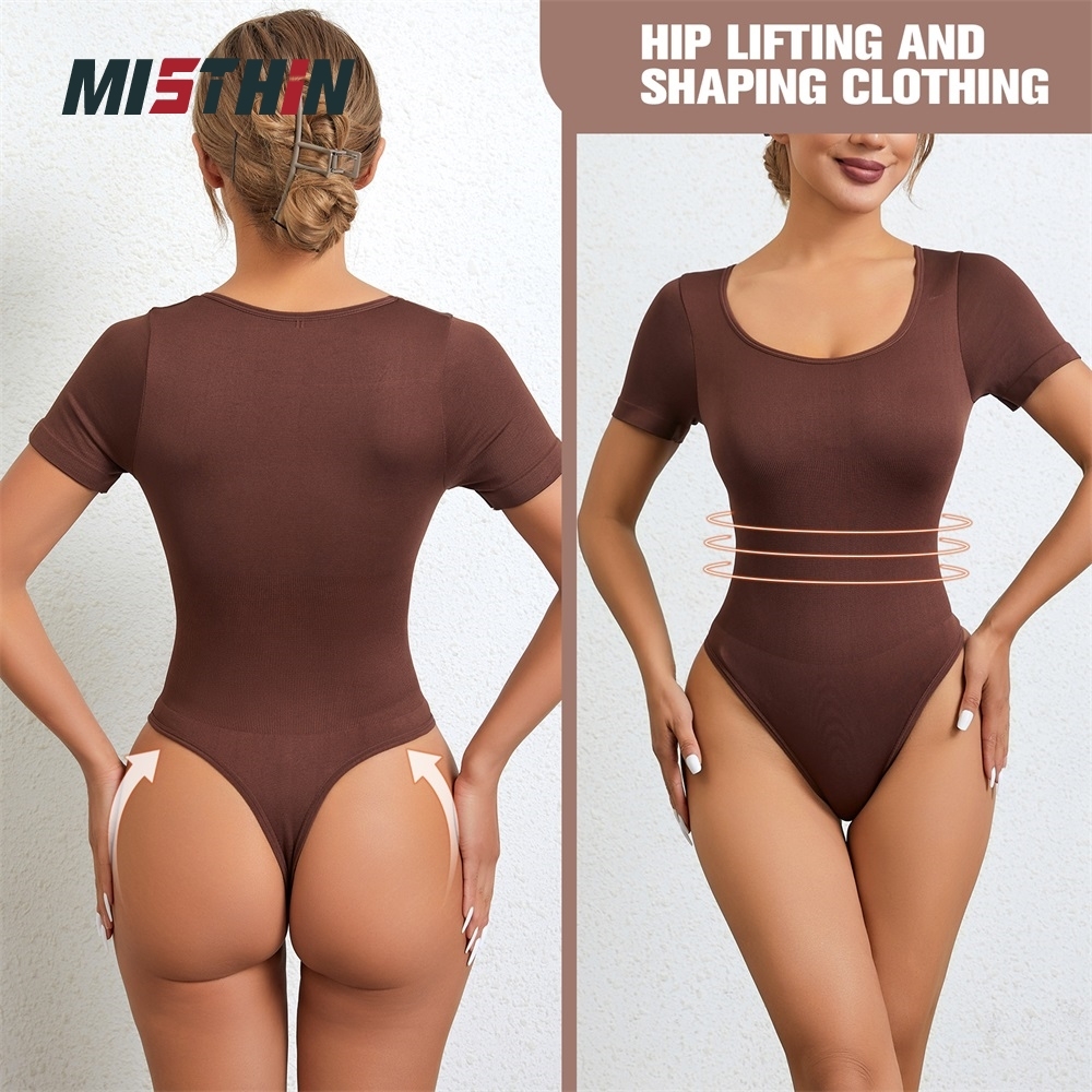 MISTHIN Comfort-Tech Short-Sleeve Bodysuit | Seamless Round-Neck Thong Shaper with Zero-Pressure Memory Yarn (Wholesale/OEM),Misthin Factory,MISTHIN Comfort-Tech Short-Sleeve Bodysuit | Seamless Round-Neck Thong Shaper with Zero-Pressure Memory Yarn (Wholesale/OEM)