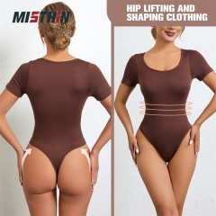 MISTHIN Comfort-Tech Short-Sleeve Bodysuit | Seamless Round-Neck Thong Shaper with Zero-Pressure Memory Yarn (Wholesale/OEM),Misthin Factory,MISTHIN Comfort-Tech Short-Sleeve Bodysuit | Seamless Round-Neck Thong Shaper with Zero-Pressure Memory Yarn (Wholesale/OEM)