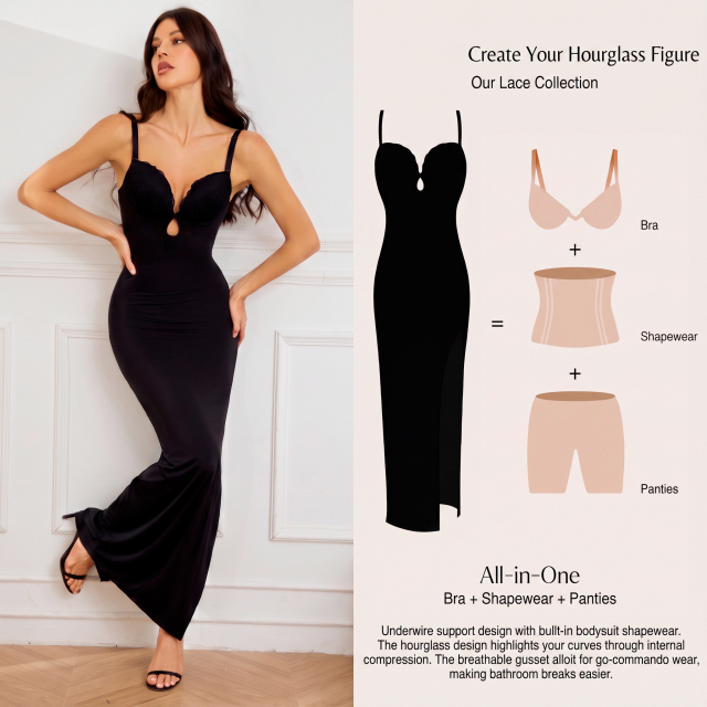 2-in-1 Lace Built-in Bra Shapewear Dress Tummy Control Butt-Lifting Waist Trainer Bodycon Sclupting Dress Shapewear for Women,Misthin Factory,2-in-1 Lace Built-in Bra Shapewear Dress Tummy Control Butt-Lifting Waist Trainer Bodycon Sclupting Dress Shapewear for Women
