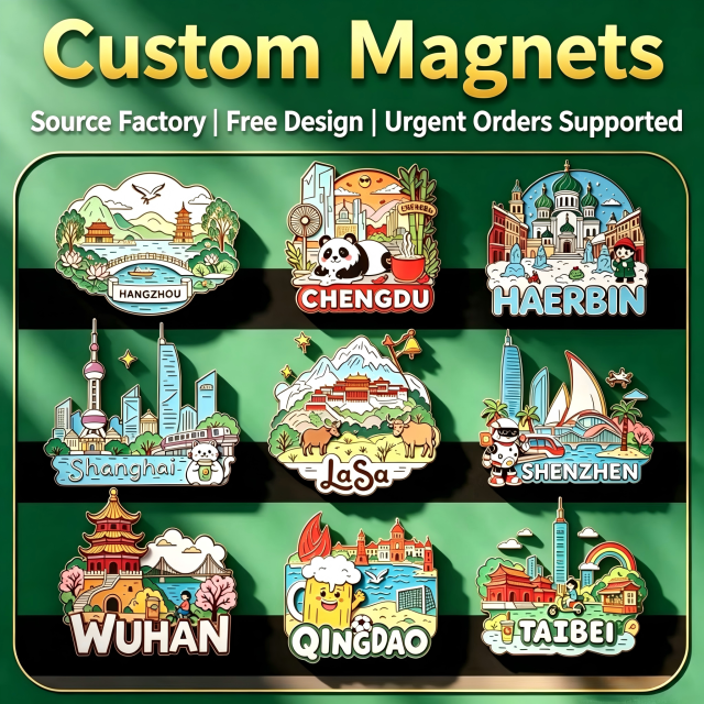 Custom Metal Fridge Magnets – Enamel & UV Printed for Tourism, Corporate Branding & Promotional Merchandise