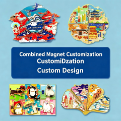 Customized combination refrigerator magnets, puzzle metal lacquered magnetic tiles, scenic area, school logo