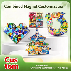 Customized combination refrigerator magnets, puzzle metal lacquered magnetic tiles, scenic area, school logo