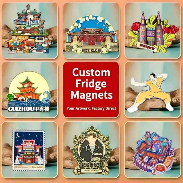 Metal relief flow sand refrigerator magnet custom creative tourism souvenir city building promotional refrigerator magnet customization