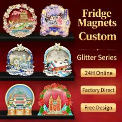 Metal relief flow sand refrigerator magnet custom creative tourism souvenir city building promotional refrigerator magnet customization