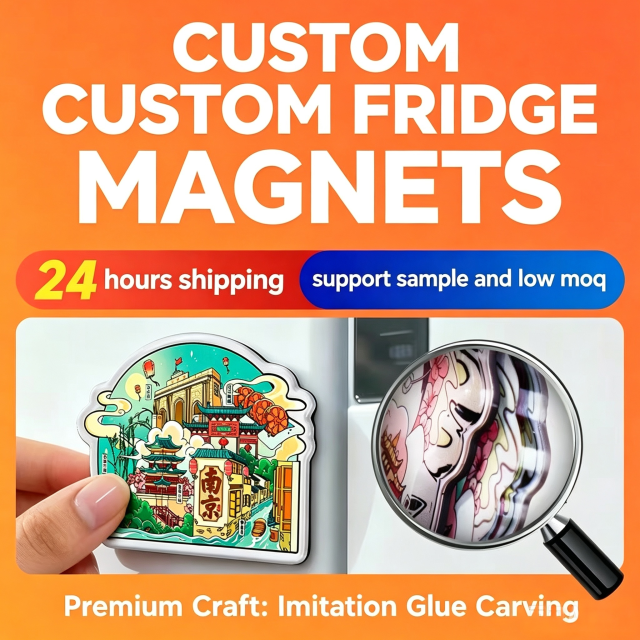 Customized refrigerator magnets with acrylic drop-glue resin for creating 3D magnetic artistic and creative logo photos for DIY commemorative purposes.