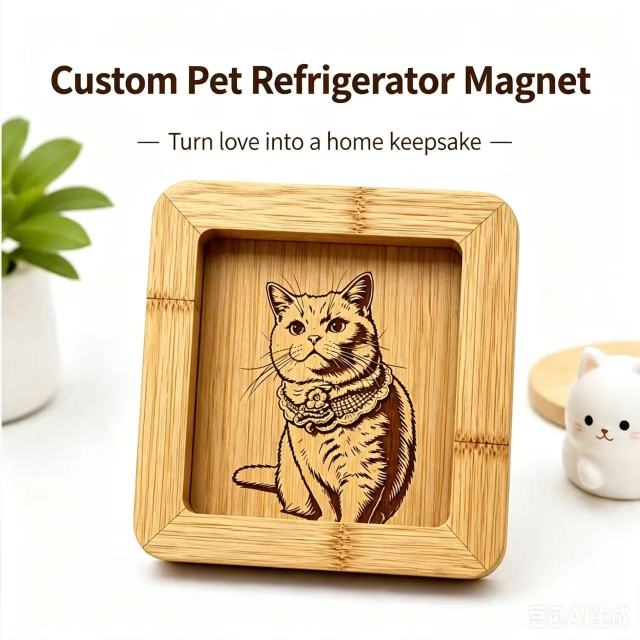 Custom pet photo wooden fridge magnet for pets' photos