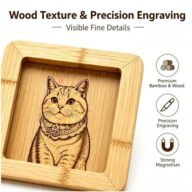 Custom pet photo wooden fridge magnet for pets' photos