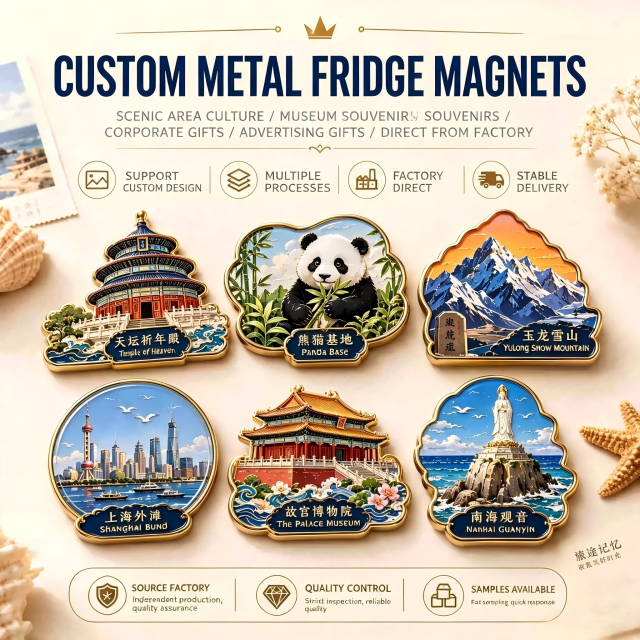 Custom zinc alloy metal fridge magnet, 3D magnetic souvenir for tourist attractions, Christmas logo gift