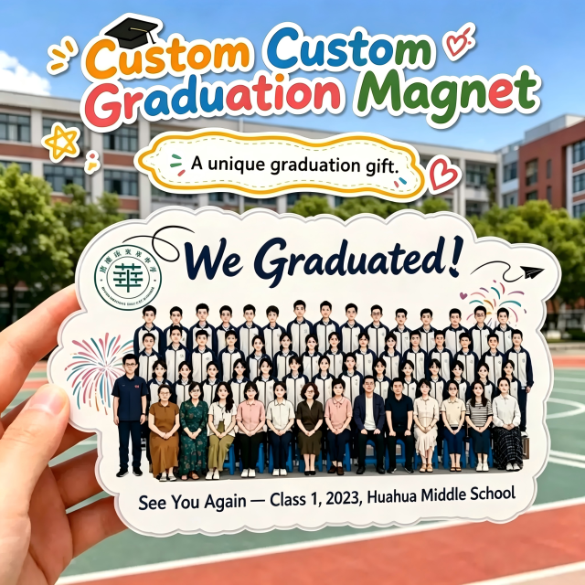 Customized acrylic graduation fridge magnets for DIY soft magnetic ads, custom-made with school logos, photo gluing, creative gift idea
