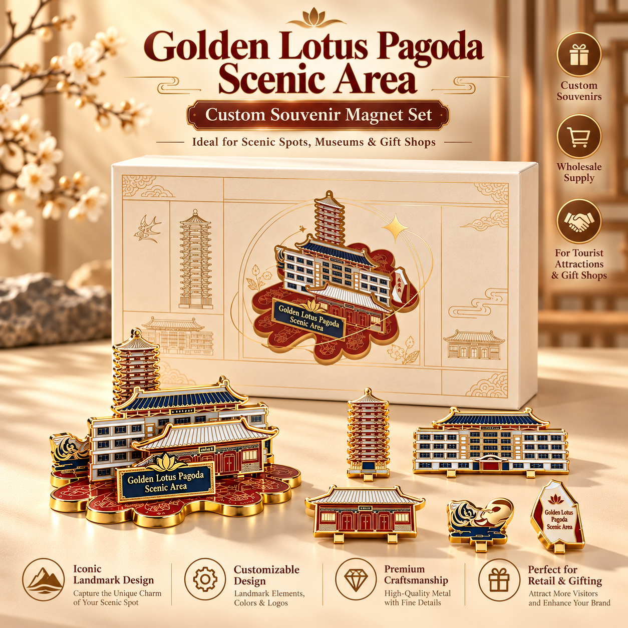 Custom Metal Souvenir Magnet Set for Tourist Attractions