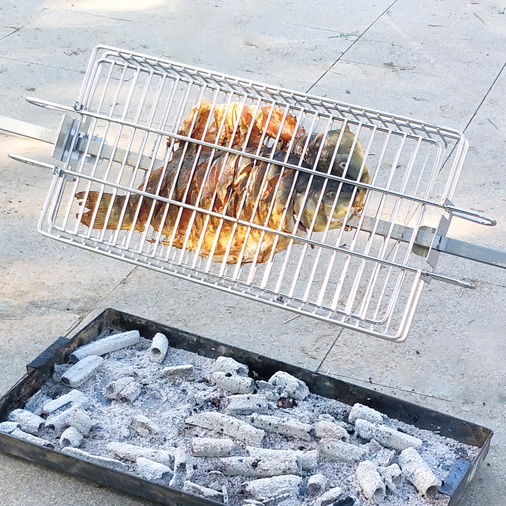 Stainless Steel Universal Grill Rotisserie Spit Rod Flat Basket