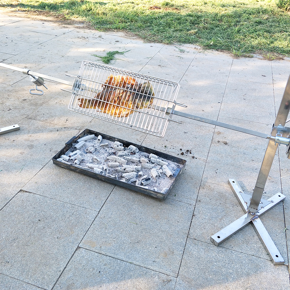Stainless Steel Universal Grill Rotisserie Spit Rod Flat Basket