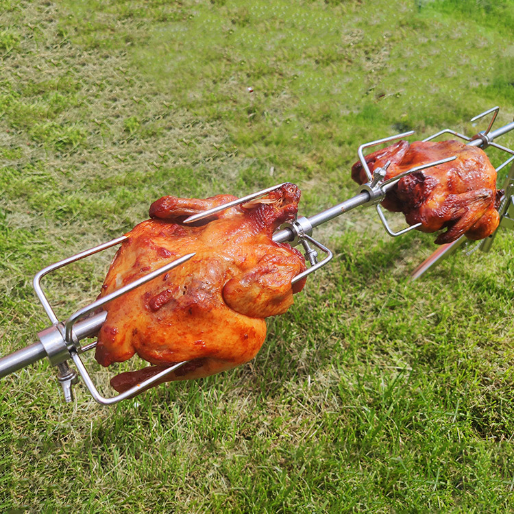 Stainless Steel BBQ Hog Spit Roast Adjustable BBQ Rotisserie tripod set with battery motor