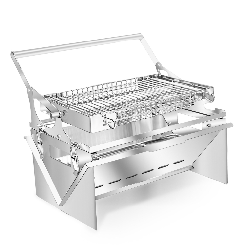 360° Rotating Charcoal Grills Stainless Steel Flipping Barbecue Grill Portable Smoker Grill with Foldable Legs for Camping Picnics Garden Beach Party