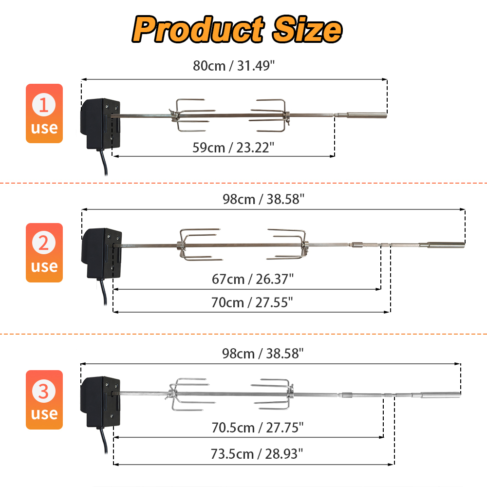 120V-240V BBQ Grill Rotisserie Kit With 304 stainless steel rotating baking set.  